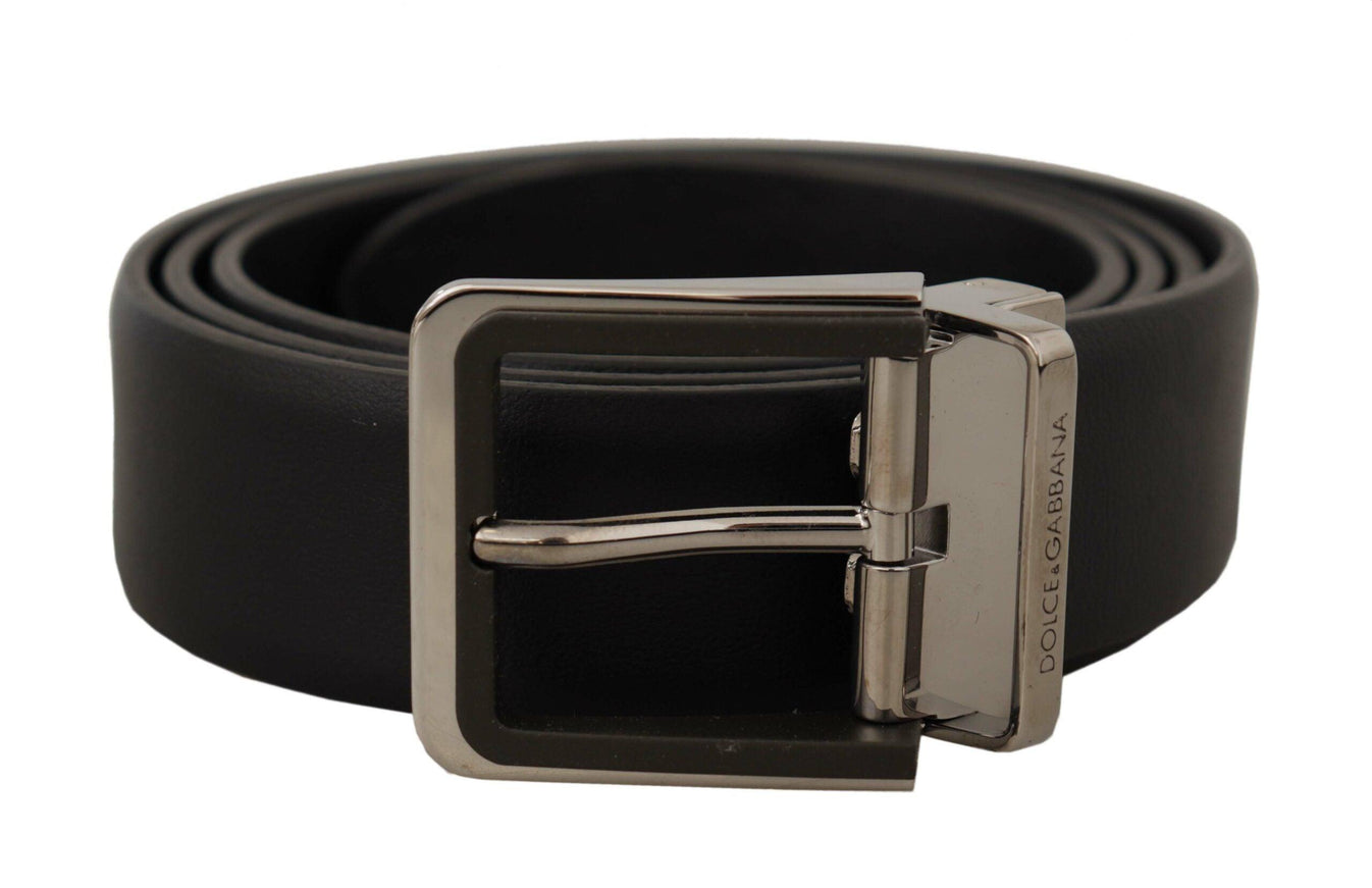 Dolce & Gabbana Black Calf Leather Logo Engraved Metal Buckle Belt - Ellie Belle