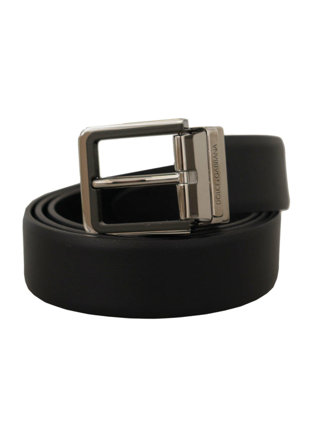 Dolce & Gabbana Black Calf Leather Logo Engraved Metal Buckle Belt - Ellie Belle
