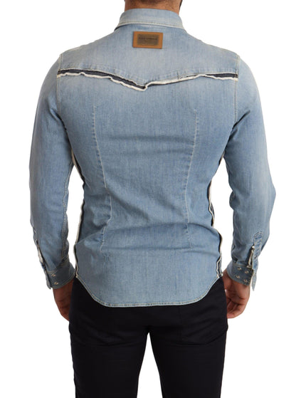 Dolce & Gabbana Blue Cotton Stretch Long Sleeves Denim Shirt - Ellie Belle