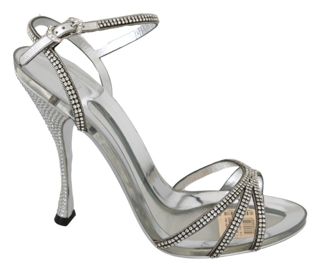 Dolce & Gabbana Silver Crystal Ankle Strap Sandals Shoes - Ellie Belle