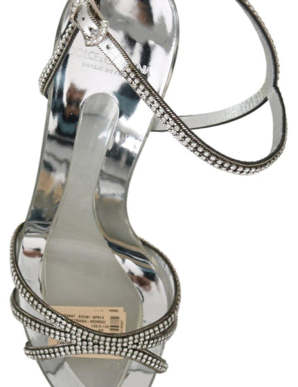 Dolce & Gabbana Silver Crystal Ankle Strap Sandals Shoes