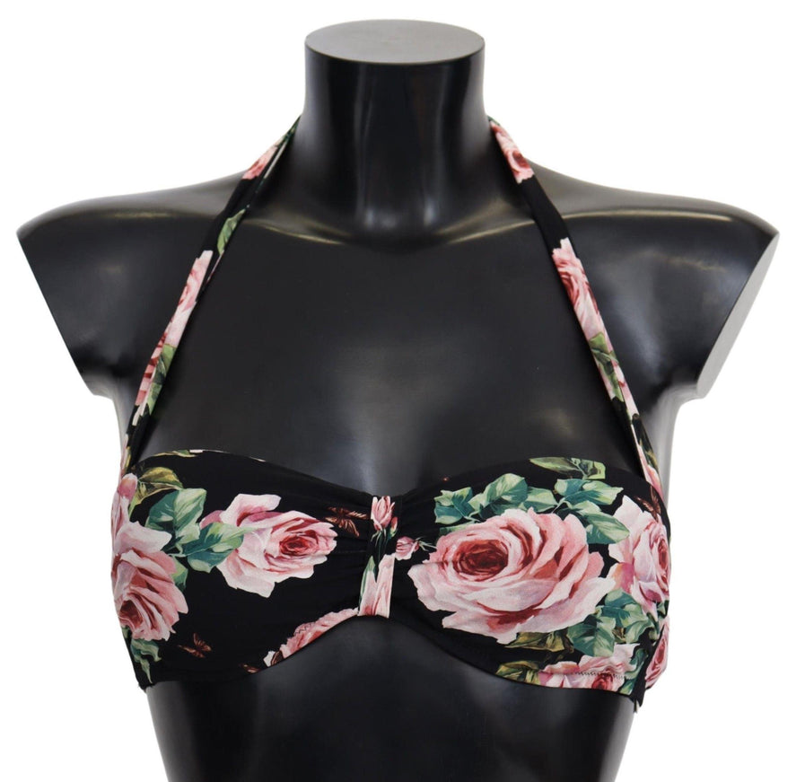 Dolce & Gabbana Black Roses Print Swimsuit Beachwear Bikini Tops - Ellie Belle