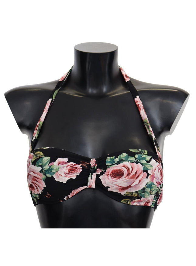 Dolce & Gabbana Black Roses Print Swimsuit Beachwear Bikini Tops - Ellie Belle