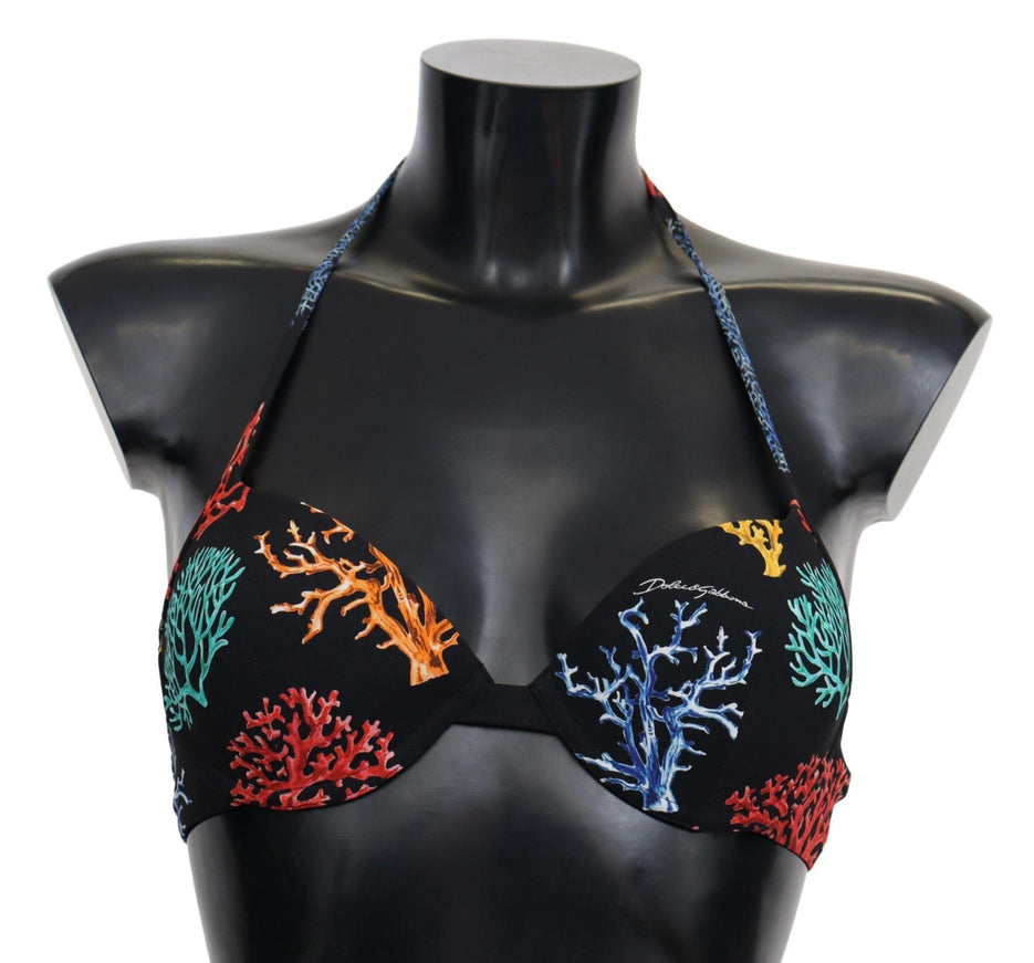 Dolce & Gabbana Black Corals Print Women Beachwear Bikini Tops