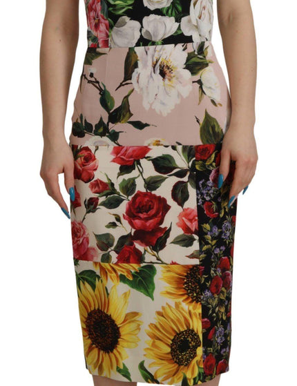 Dolce & Gabbana Multicolor Floral Sheath Midi Silk Dress - Ellie Belle