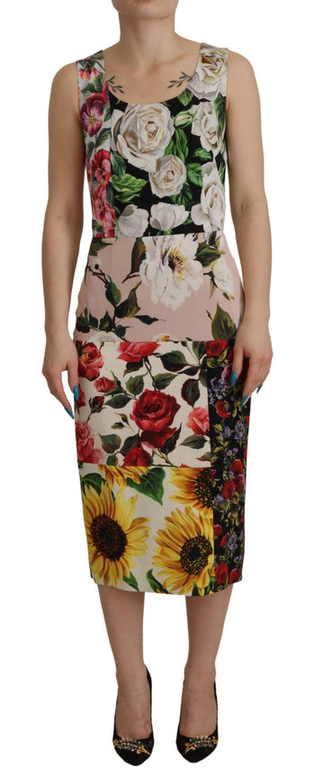 Dolce & Gabbana Multicolor Floral Sheath Midi Silk Dress - Ellie Belle