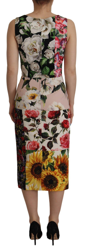 Dolce & Gabbana Multicolor Floral Sheath Midi Silk Dress - Ellie Belle