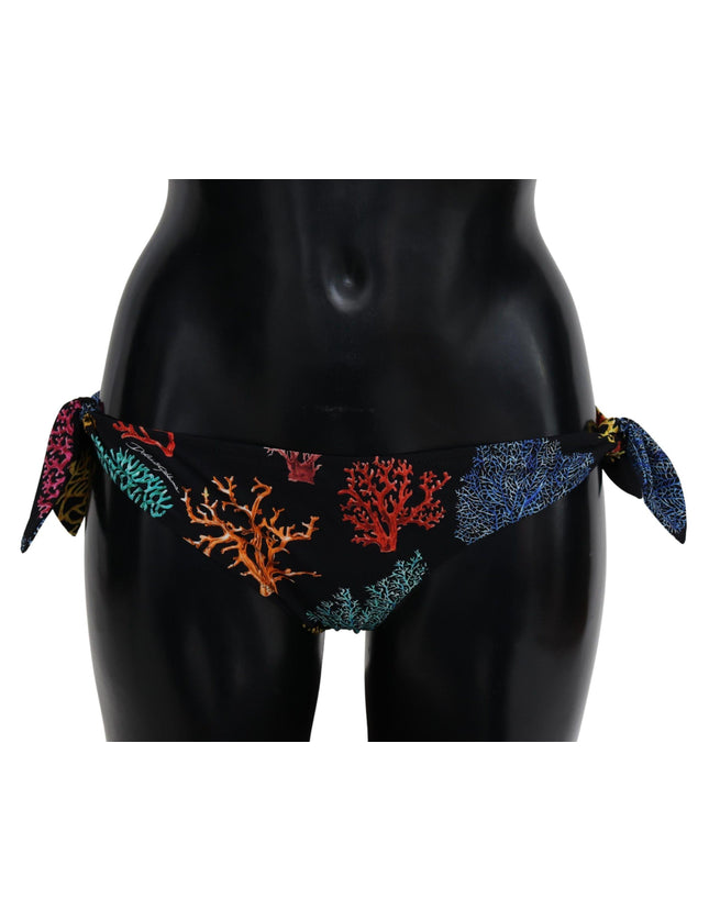Dolce & Gabbana Black Coral Print Swimwear Beachwear Bikini Bottom