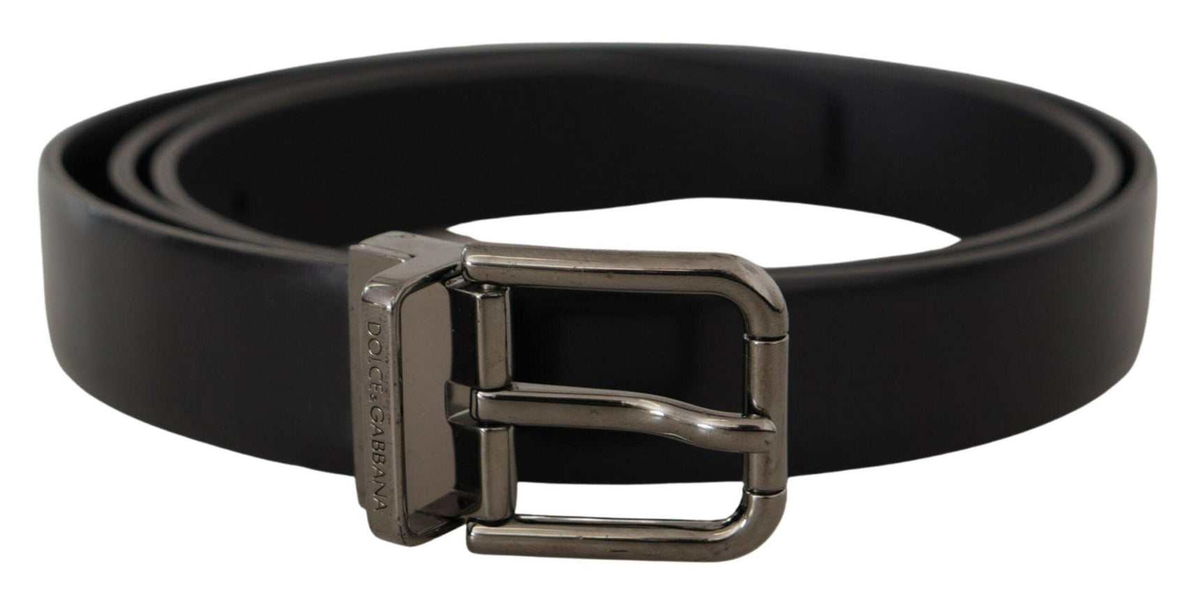 Dolce & Gabbana Black Calf Leather Logo Engraved Metal Buckle Belt - Ellie Belle