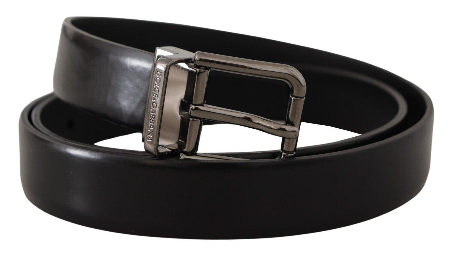 Dolce & Gabbana Black Calf Leather Logo Engraved Metal Buckle Belt - Ellie Belle