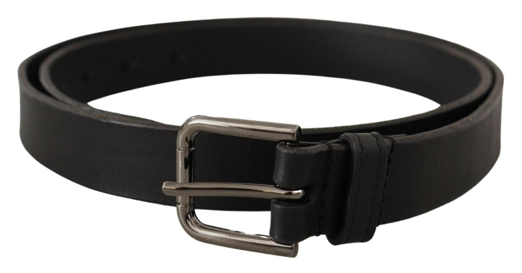 Dolce & Gabbana Black Calf Leather Logo Engraved Metal Buckle Belt - Ellie Belle