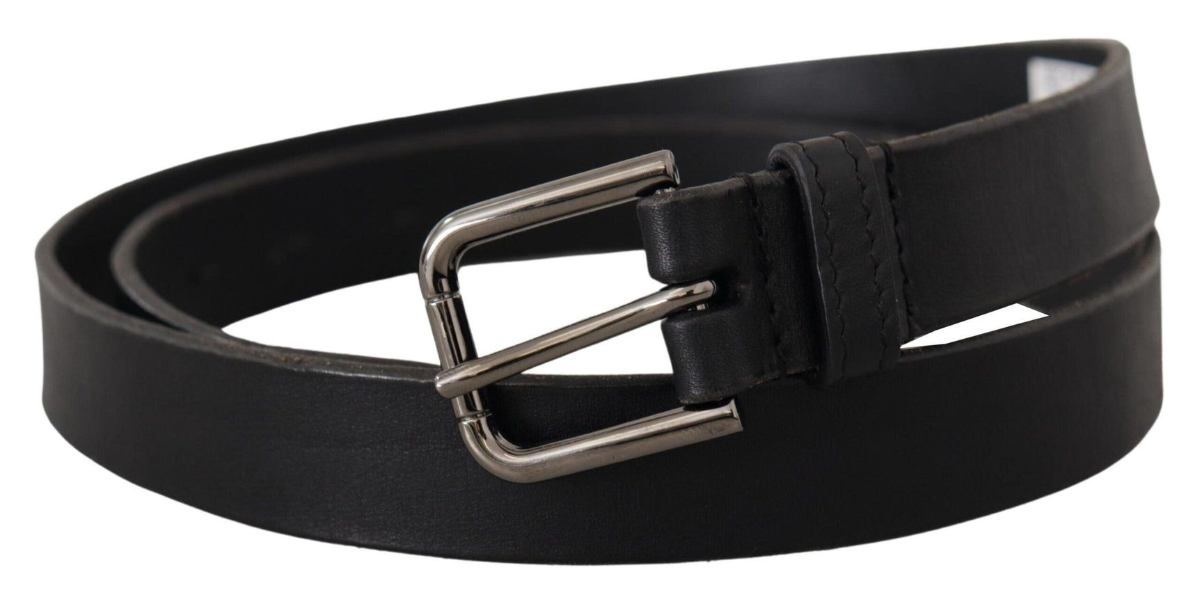 Dolce & Gabbana Black Calf Leather Logo Engraved Metal Buckle Belt - Ellie Belle