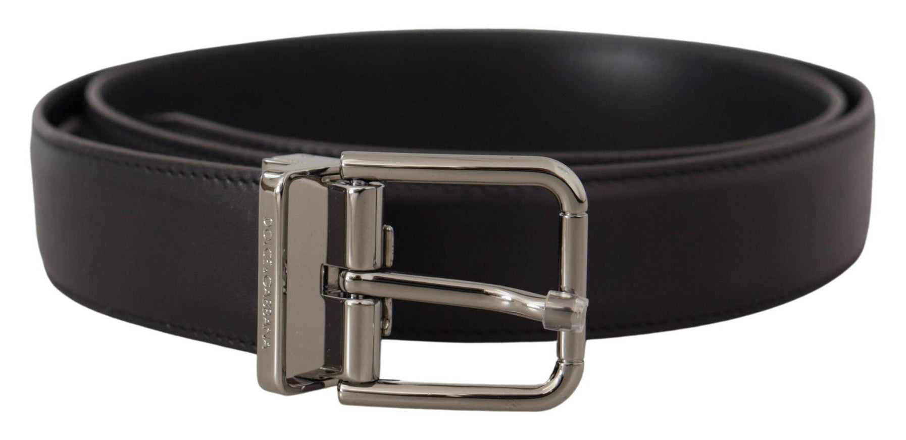 Dolce & Gabbana Black Calf Leather Logo Engraved Metal Buckle Belt - Ellie Belle