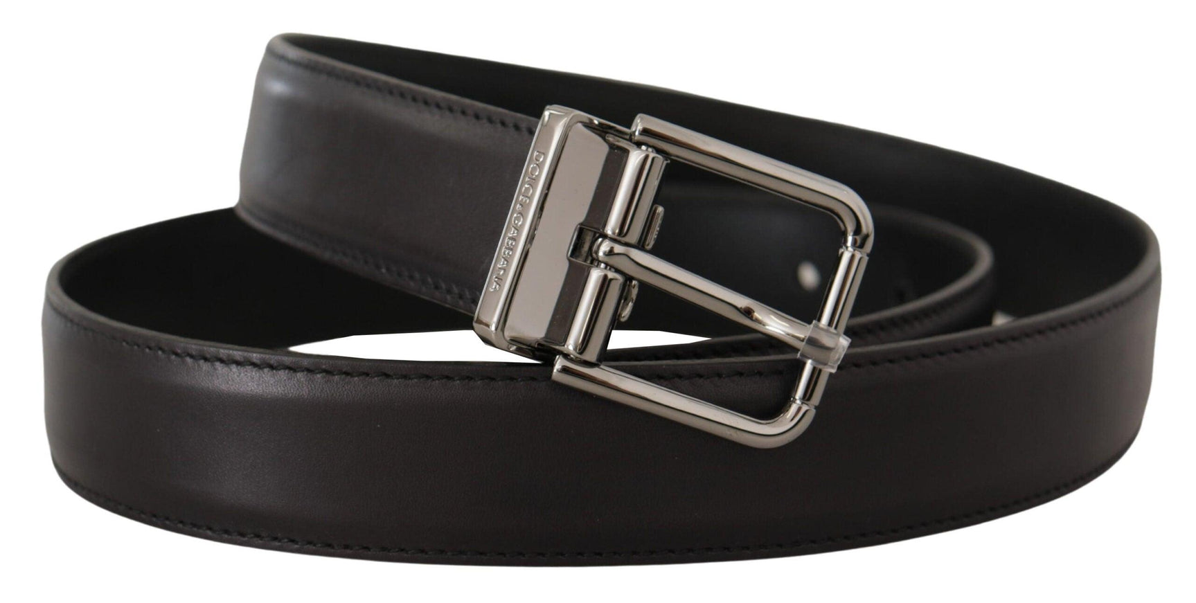 Dolce & Gabbana Black Calf Leather Logo Engraved Metal Buckle Belt - Ellie Belle