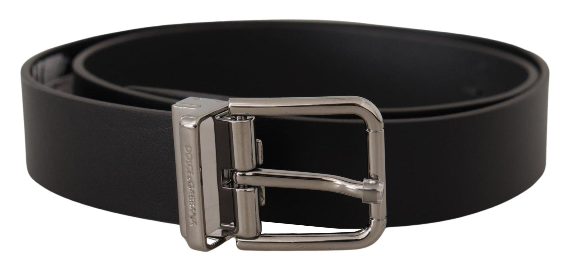 Dolce & Gabbana Black Calf Leather Logo Engraved Metal Buckle Belt - Ellie Belle