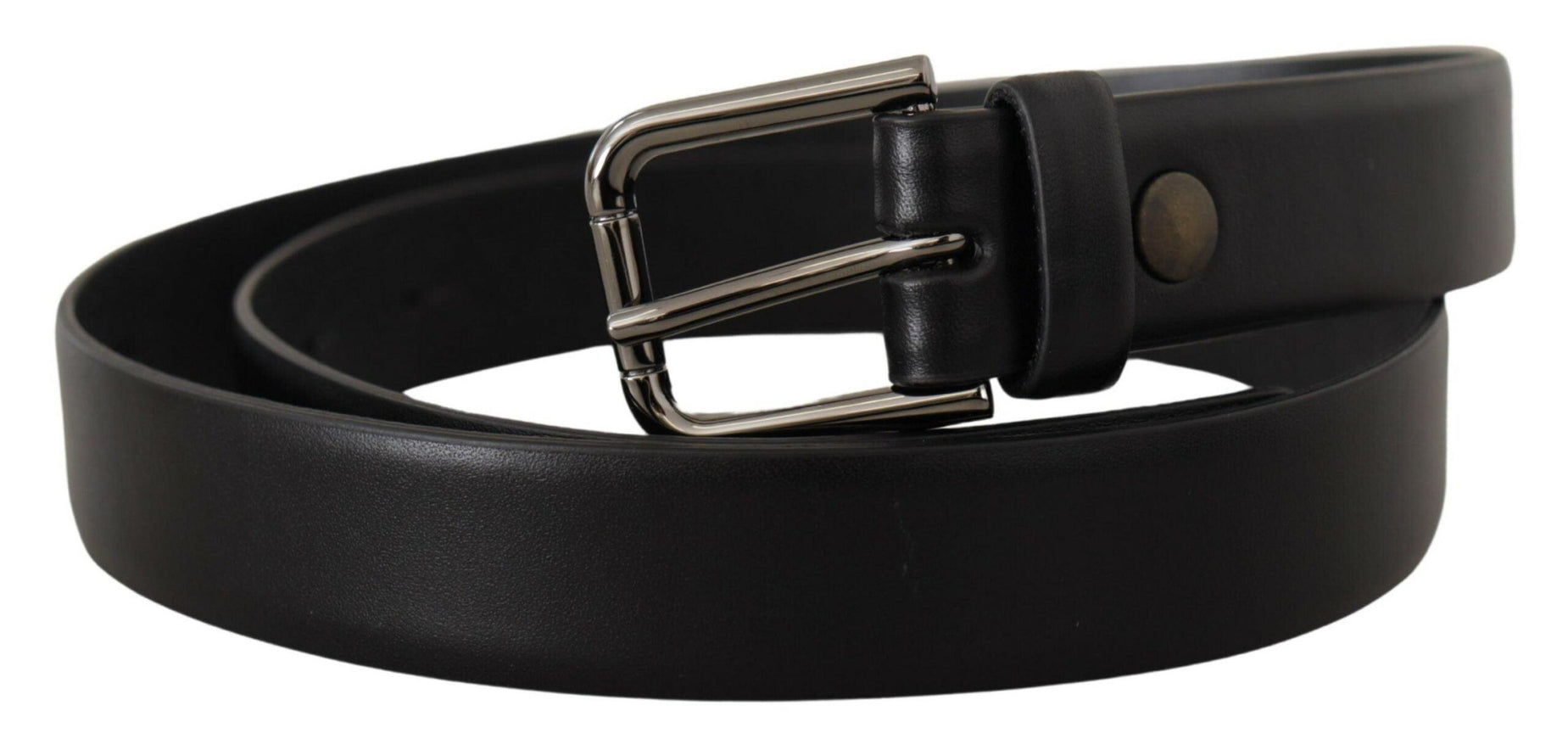 Dolce & Gabbana Black Calf Leather Classic Logo Metal Buckle Belt - Ellie Belle