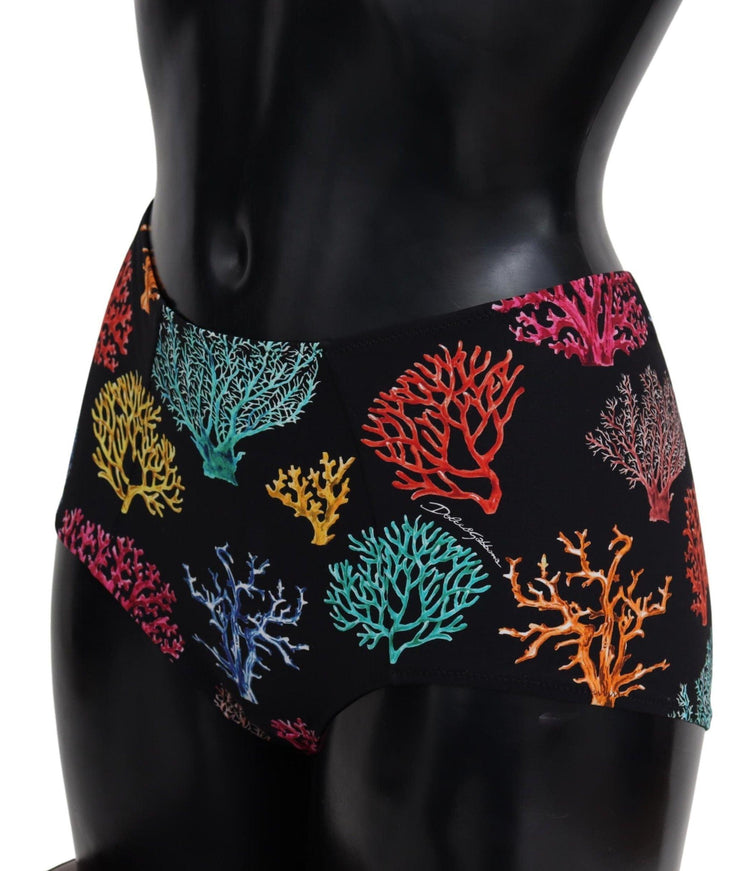 Dolce & Gabbana Black Coral Print Swimwear Beachwear Bikini Bottom