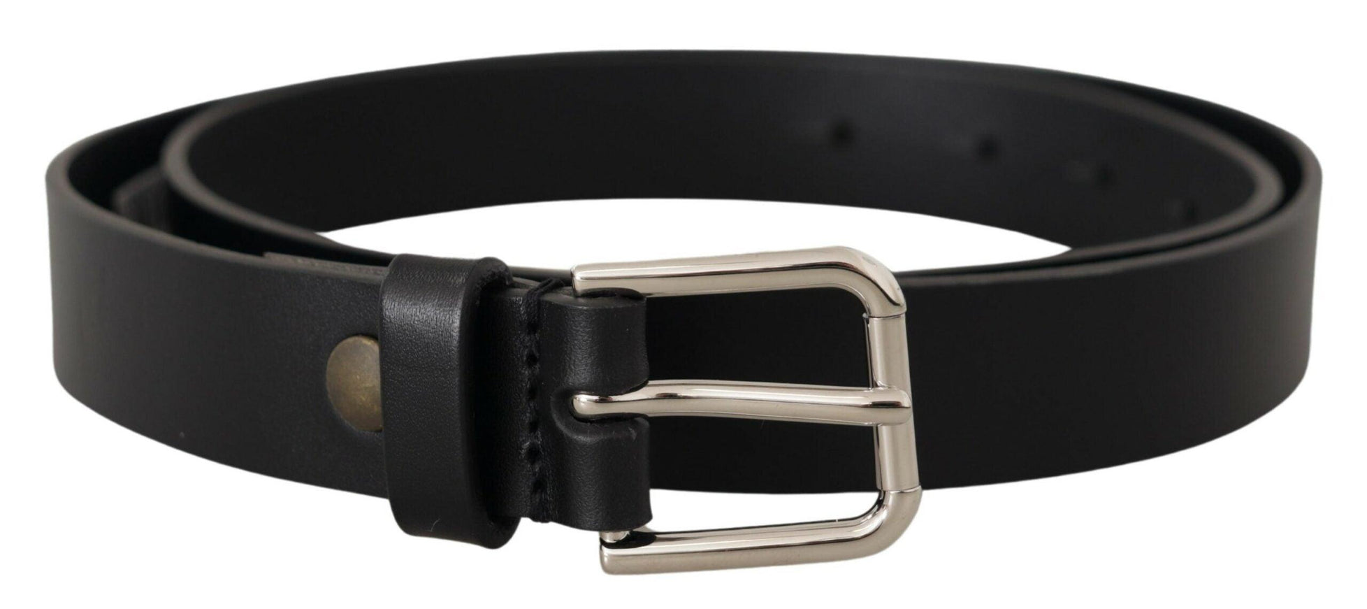 Dolce & Gabbana Black Calf Leather Silver Tone Metal Buckle Belt - Ellie Belle