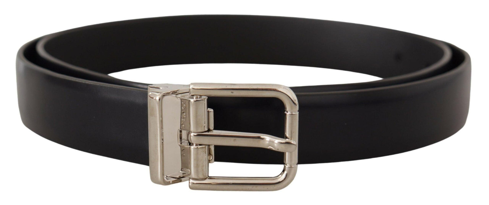 Dolce & Gabbana Black Calf Leather Classic Logo Metal Buckle Belt - Ellie Belle