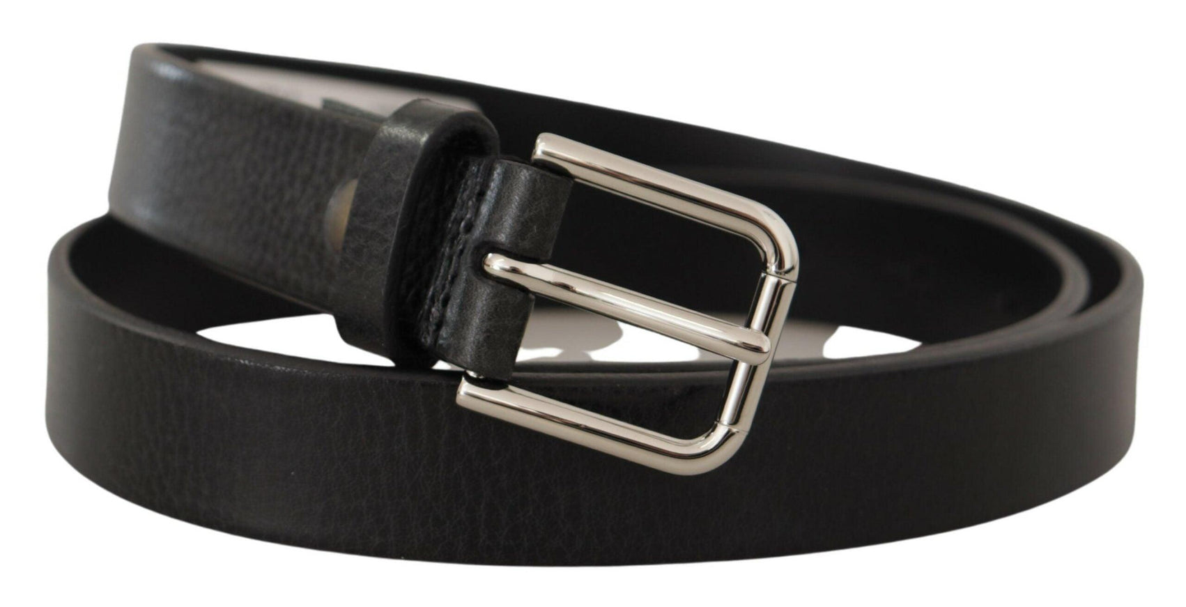 Dolce & Gabbana Black Calf Leather Silver Tone Metal Buckle Belt - Ellie Belle