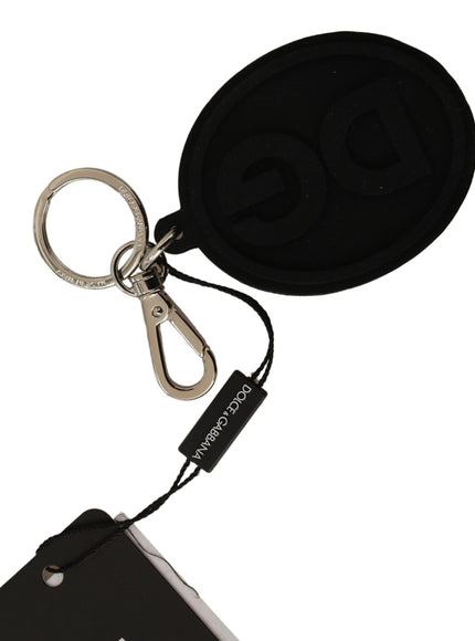 Dolce & Gabbana Black Rubber DG Logo Silver Brass Metal Keychain - Ellie Belle