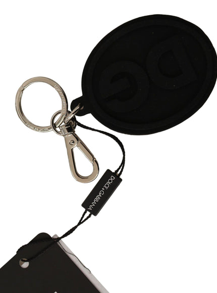 Dolce & Gabbana Black Rubber DG Logo Silver Brass Metal Keychain