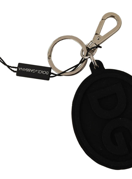Dolce & Gabbana Black Rubber DG Logo Silver Brass Metal Keychain