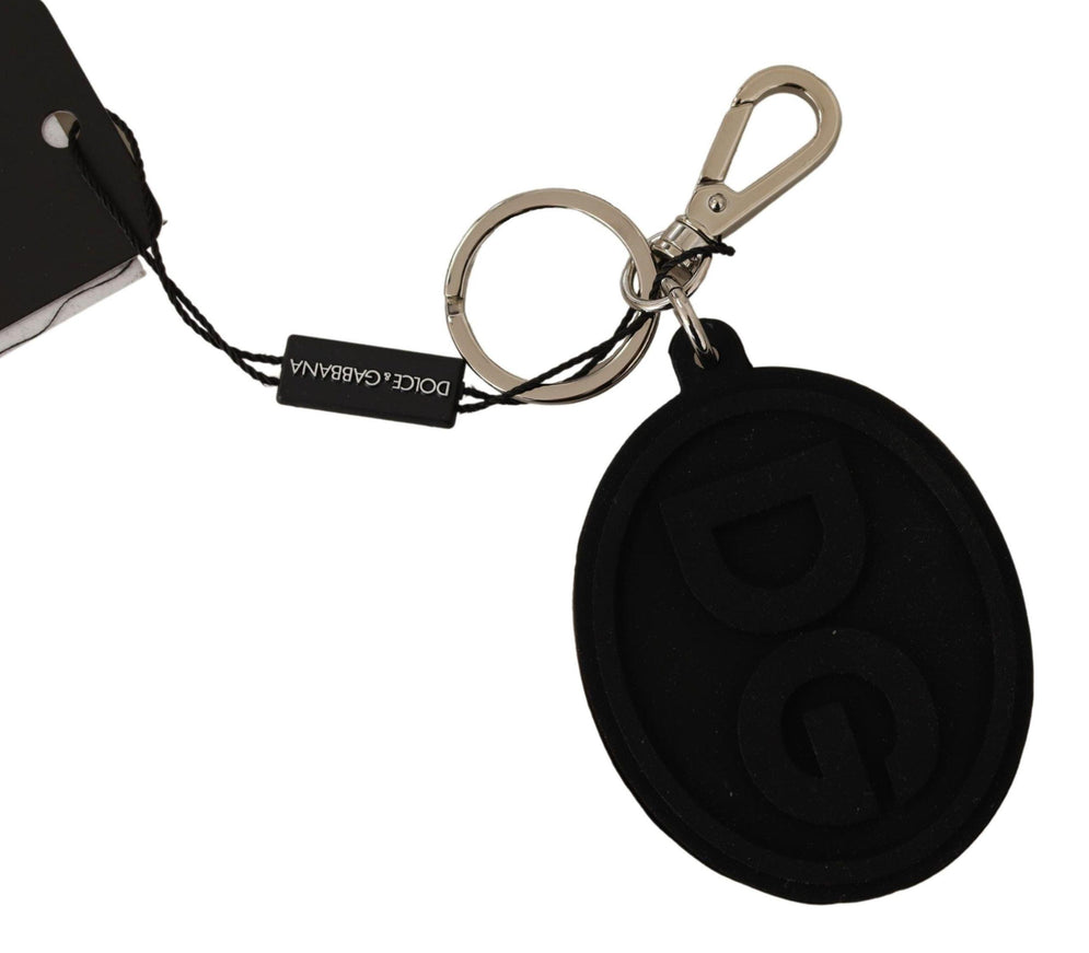 Dolce & Gabbana Black Rubber DG Logo Silver Brass Metal Keychain - Ellie Belle