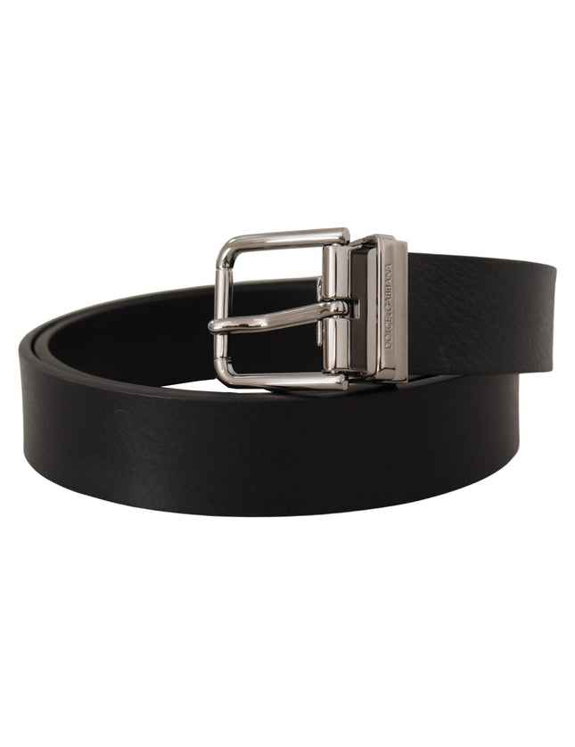 Dolce & Gabbana Black Calf Leather Logo Engraved Metal Buckle Belt - Ellie Belle