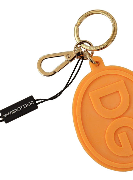 Dolce & Gabbana Orange Rubber DG Logo Gold Brass Metal Keychain