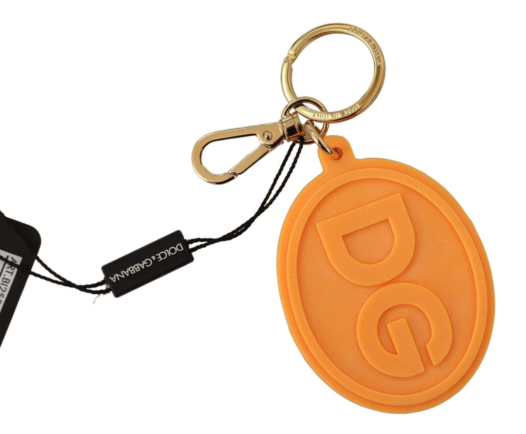 Dolce & Gabbana Orange Rubber DG Logo Gold Brass Metal Keychain - Ellie Belle