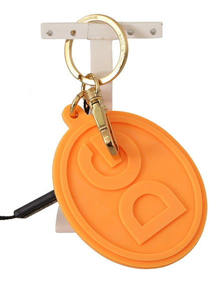 Dolce & Gabbana Orange Rubber DG Logo Gold Brass Metal Keychain - Ellie Belle