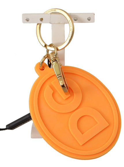 Dolce & Gabbana Orange Rubber DG Logo Gold Brass Metal Keychain