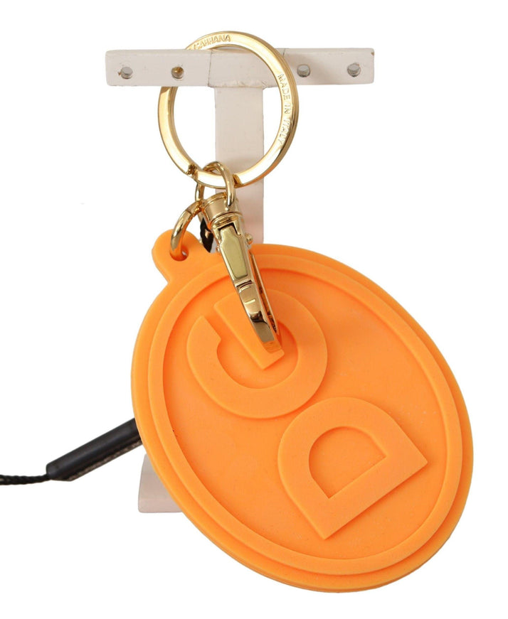 Dolce & Gabbana Orange Rubber DG Logo Gold Brass Metal Keychain - Ellie Belle