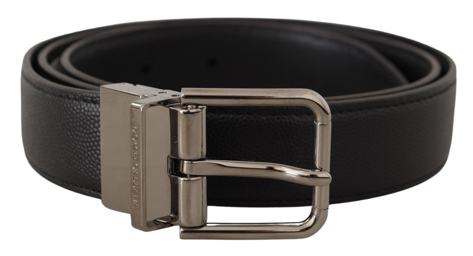 Dolce & Gabbana Black Calf Leather Logo Engraved Metal Buckle Belt - Ellie Belle