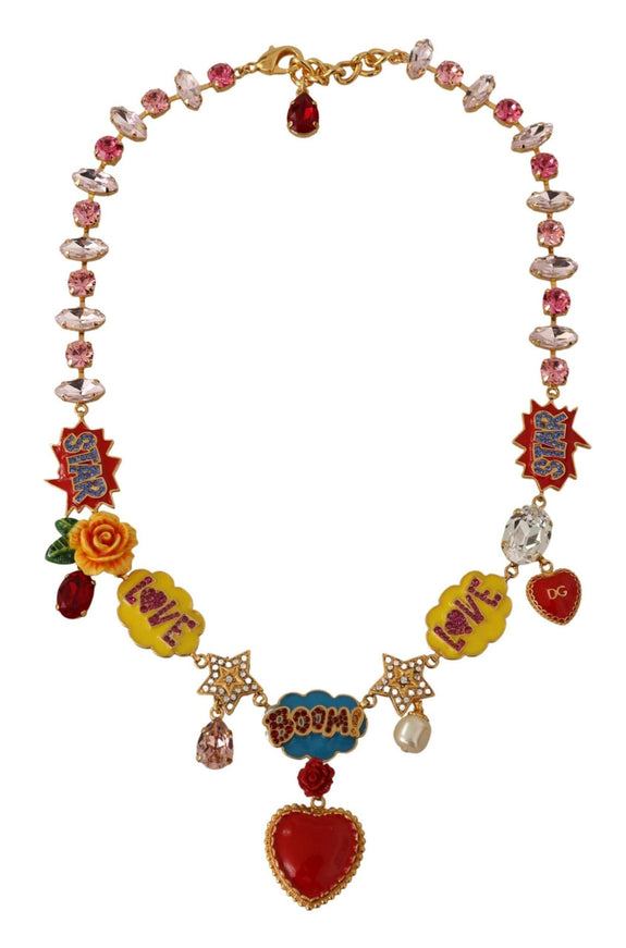 Dolce & Gabbana Gold Cartoon Love Star Boom Crystals Chain Necklace - Ellie Belle