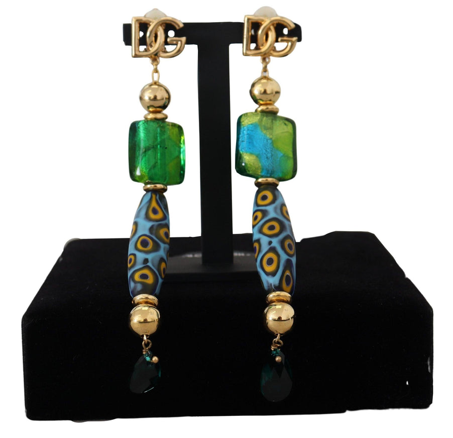 Dolce & Gabbana Gold Plated Brass Glass Design Dangling Earrings - Ellie Belle