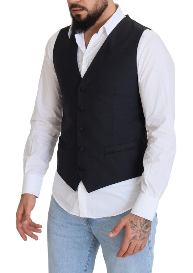 Dolce & Gabbana Men's Black Wool Stretch Waistcoat Formal Vest - Ellie Belle