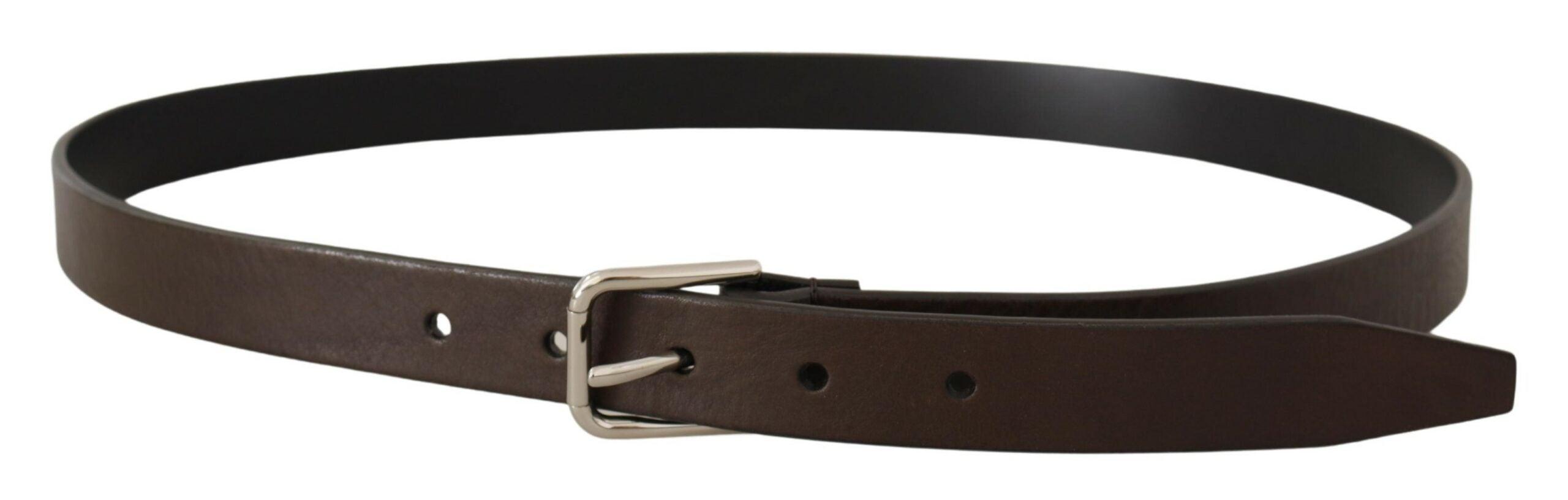 Dolce & Gabbana Brown Calf Leather Silver Tone Metal Buckle Belt - Ellie Belle