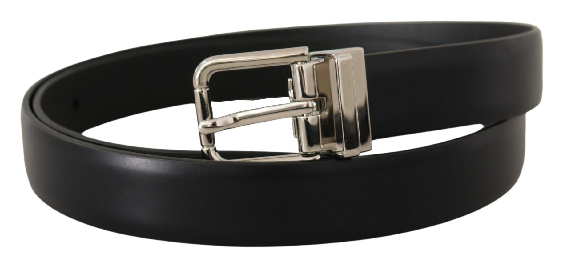 Dolce & Gabbana Black Calf Leather Silver Metal Logo Buckle Belt - Ellie Belle