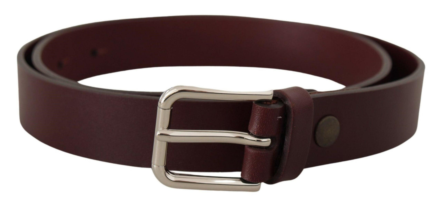 Dolce & Gabbana Maroon Calf Leather Silver Tone Metal Buckle Belt - Ellie Belle