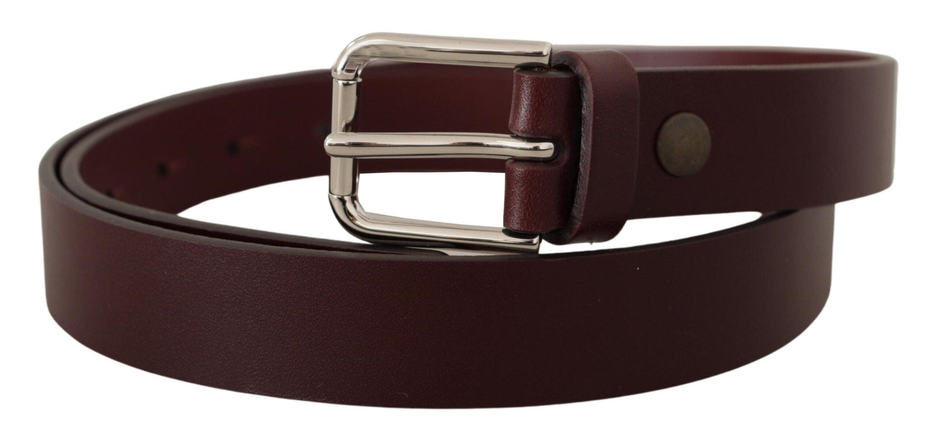 Dolce & Gabbana Maroon Calf Leather Silver Tone Metal Buckle Belt - Ellie Belle