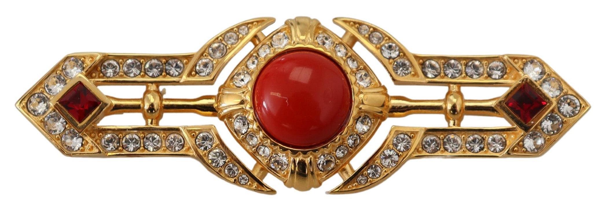 Dolce & Gabbana Gold Tone Brass Crystal Embellished Pin Brooch - Ellie Belle