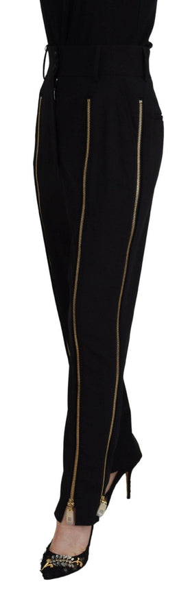 Dolce & Gabbana Black Wool High Waist Tapered Pants - Ellie Belle