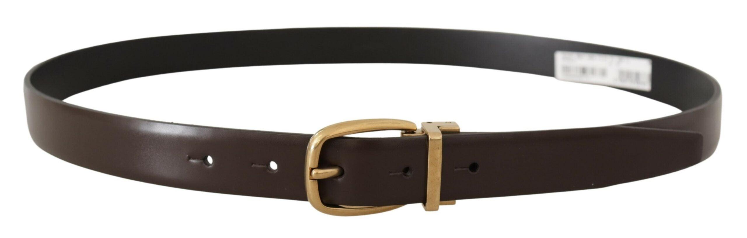 Dolce & Gabbana Brown Calf Leather Gold Tone Metal Buckle Belt - Ellie Belle