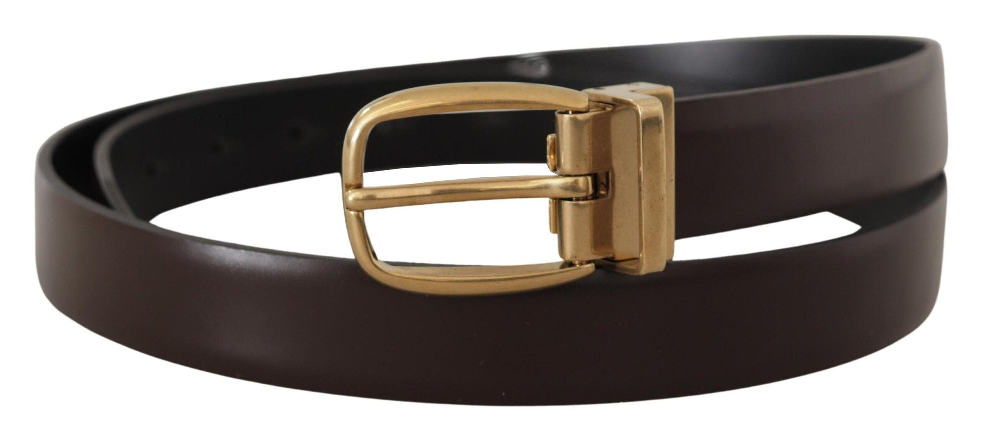 Dolce & Gabbana Brown Calf Leather Gold Tone Metal Buckle Belt - Ellie Belle