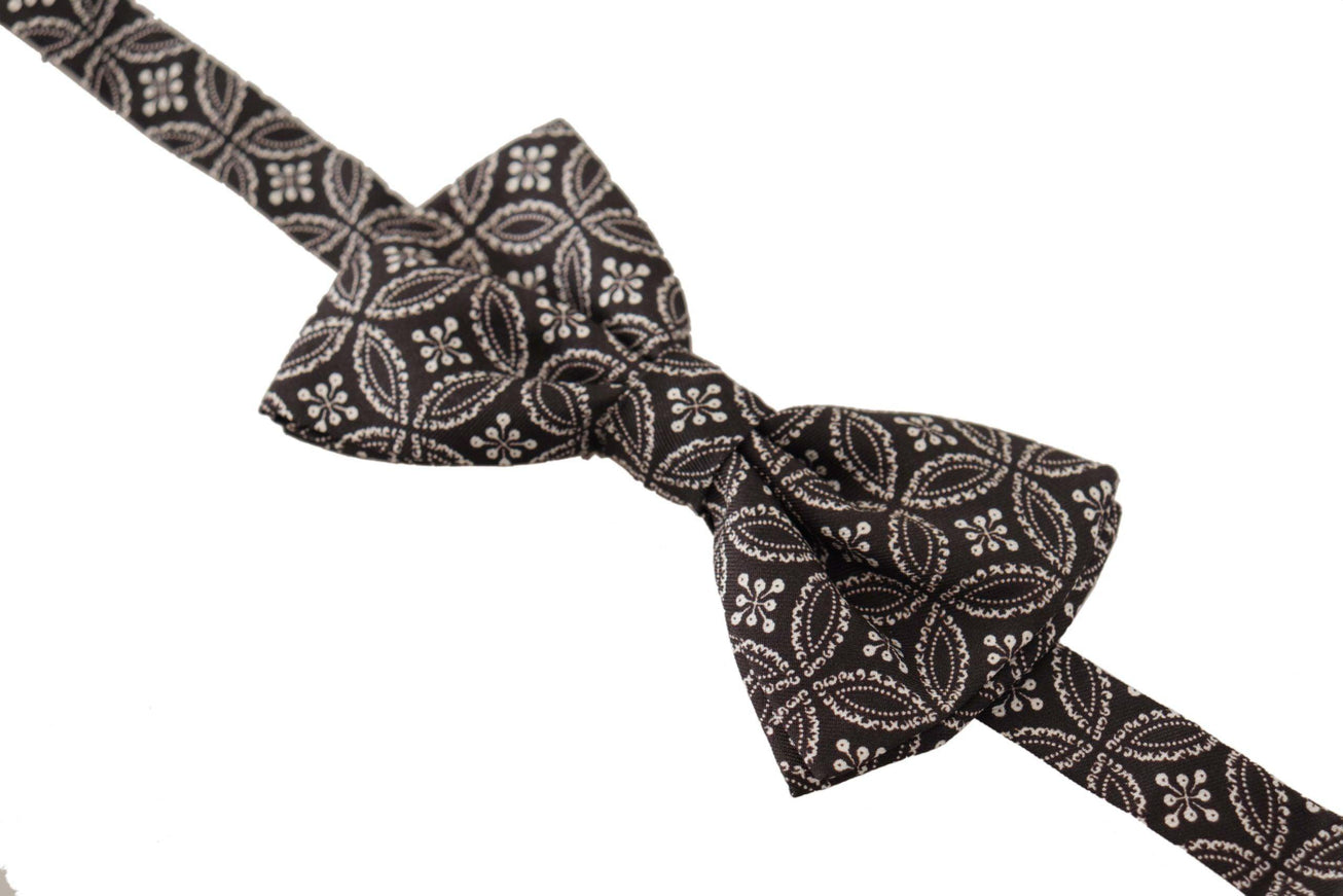 Dolce & Gabbana Black white 100% Silk Adjustable Neck Papillon Tie - Ellie Belle