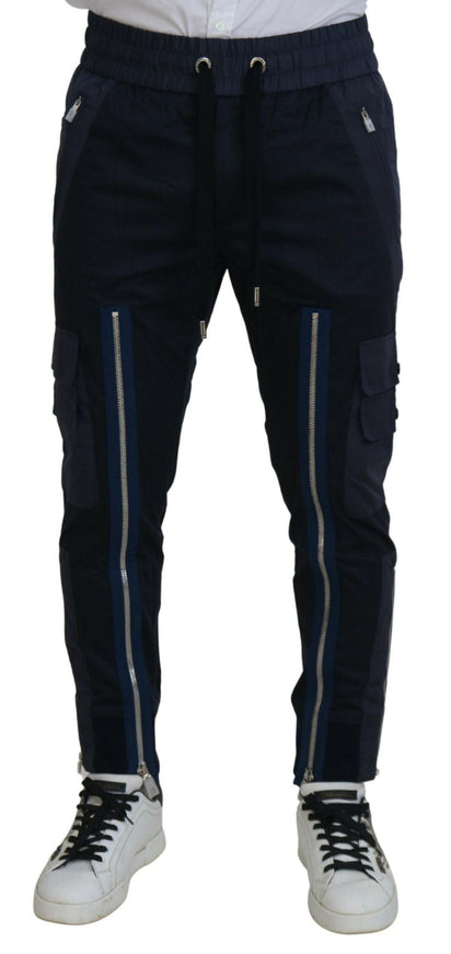 Dolce & Gabbana Dark Blue Cotton Zipper Jogger Pants - Ellie Belle