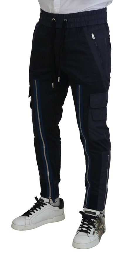 Dolce & Gabbana Dark Blue Cotton Zipper Jogger Pants - Ellie Belle