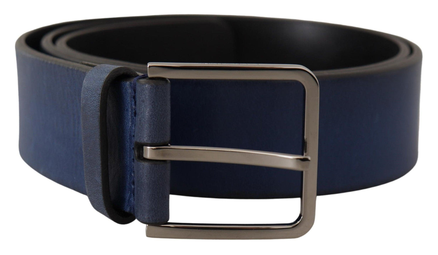 Dolce & Gabbana Blue Calf Leather Silver Metal Buckle Classic Belt - Ellie Belle